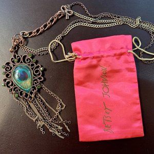 Huge Betsey Johnson peacock feather necklace